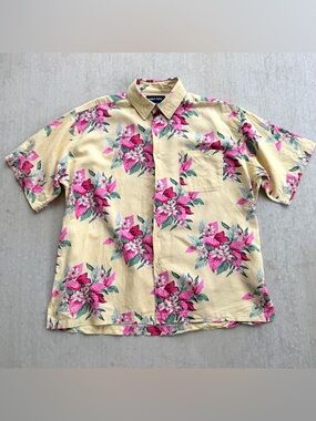 Vintage Ralph Lauren Polo Golf Hawaiian Shirt 90s Linen Blend Floral AOP Large